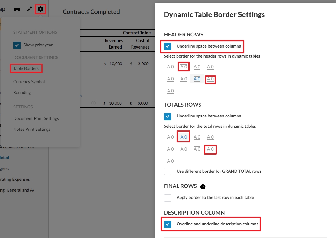 New options for dynamic table borders.